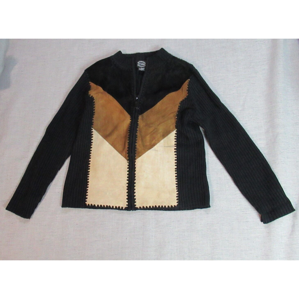 Designers Studio Originals Sweater Women Large Black Leather Cowgirl Y2K Rancher